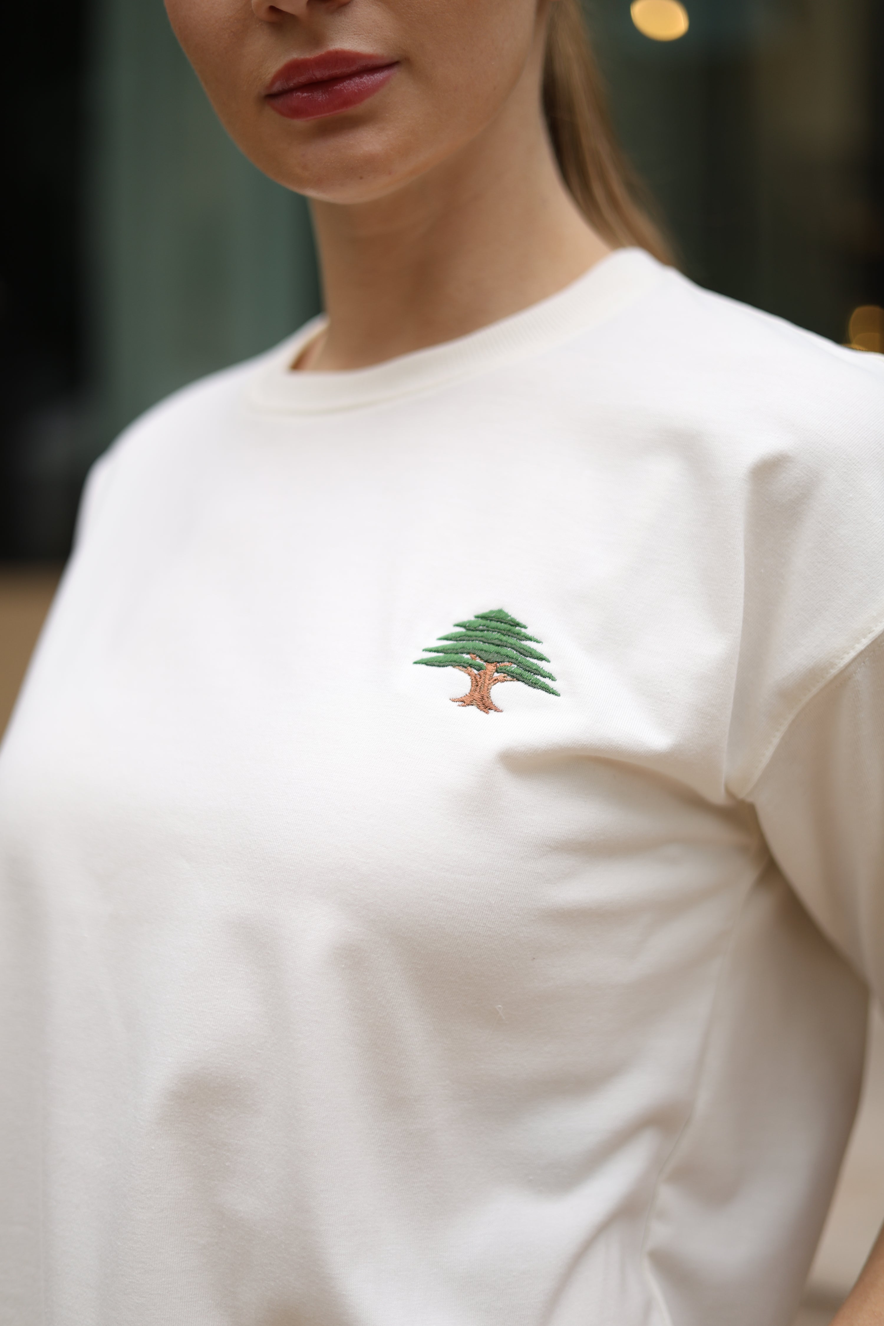 “Rooted in Peace” Lebanese off-white oversized, unisex T-shirt